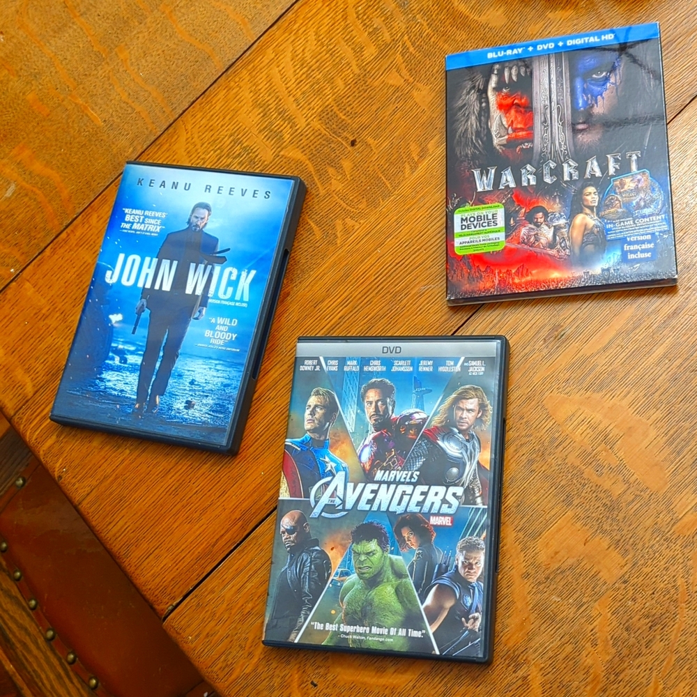 *3 DVDs - John Wick, Avengers and Warcraft